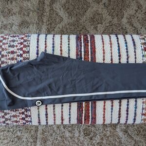 Gray Athletic Leggings with White Stripe